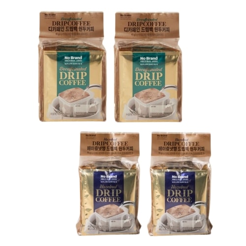 ノーブランドデカフェインドリップバッグ豆コーヒー15個入り×2個+ヘーゼルナッツ香りドリップバッグ豆コーヒー15個×2個