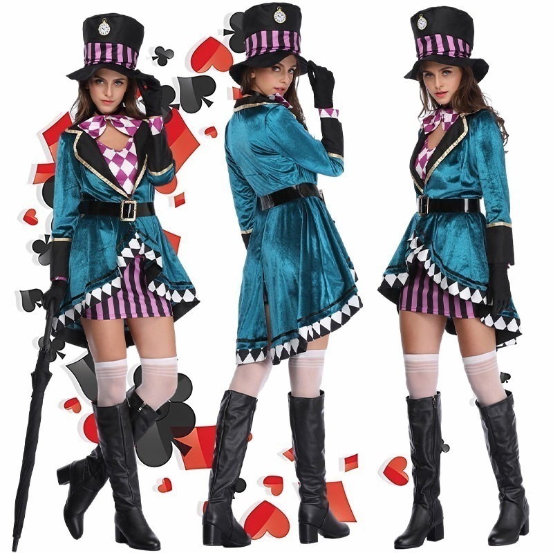 ハロウィンエリーマッドハッターシルク大人マジシャンパフォーマンス服ナイトクラブビーストテイマーステージ衣装ドロップシッピング