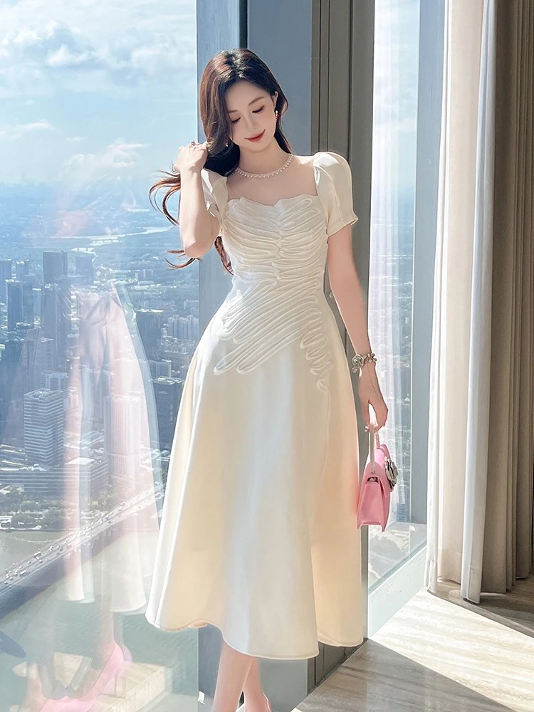 新款 2024秋新品 お姫様 白ワンピース ドレス パーティー キャバ 大人 同窓会 披露宴 卒業式 結婚式 演奏会 ウェディング 二次会 メガ割