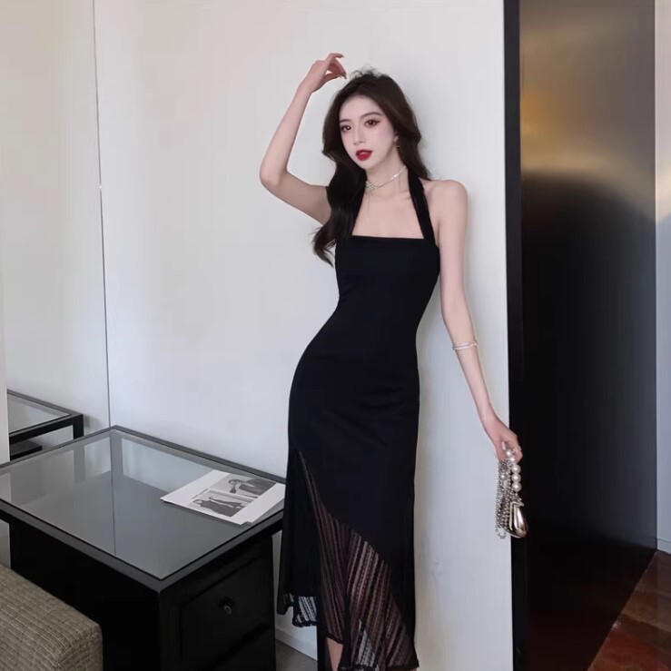 ワンピース パーティードレス 二次会ドレス イブニングドレス 舞台ドレス サスペンダー ロング丈 ホルターネック かわいい 大人可愛い きれいめ カジュアル 大人 上品 おしゃれ お洒落 かっこいい