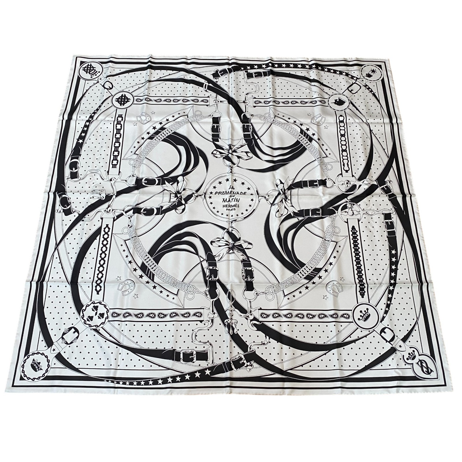 新品 エルメス HERMES レディース カレ140 ダブルフェイス 朝の散歩 バンダナ