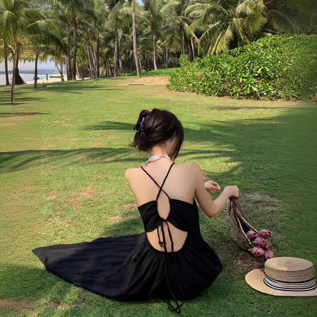 【超お得1つ買うと10個もらえる】メガ割ワンピース 夏の準備 夏のセクシーなスリングビーチドレスフレンチヘップバーンスタイルビーチリゾートドレス