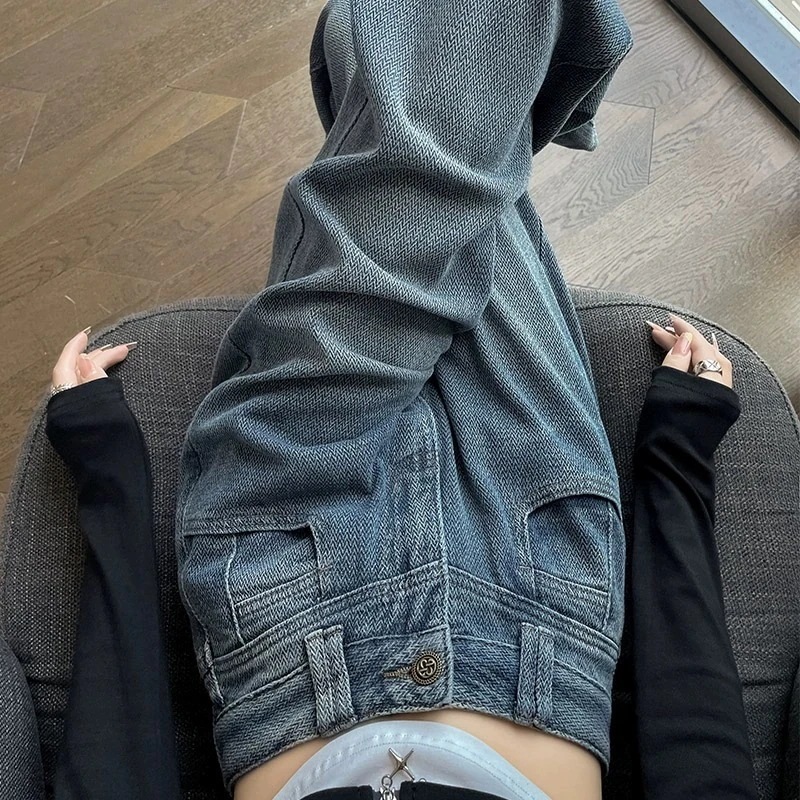 デニムパンツ レトロなハイウエストワイドジーンズレディース秋2024新しいストレート緩いドレープドラッグズボン