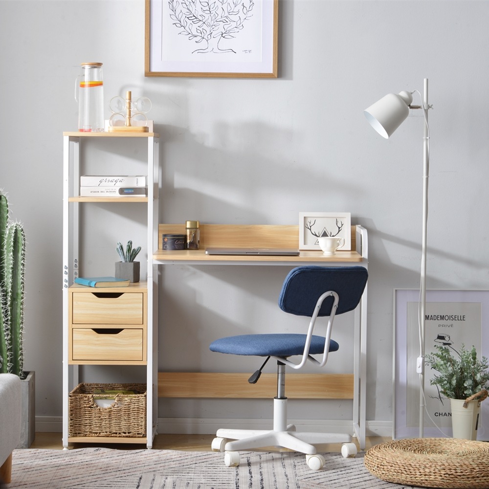 パソコンデスク 引き出し付き3段シェルフ付 パソコンデスク 木製 ミシン台 書斎机 学習机 勉強机 Natural Particle BoardGGSP240