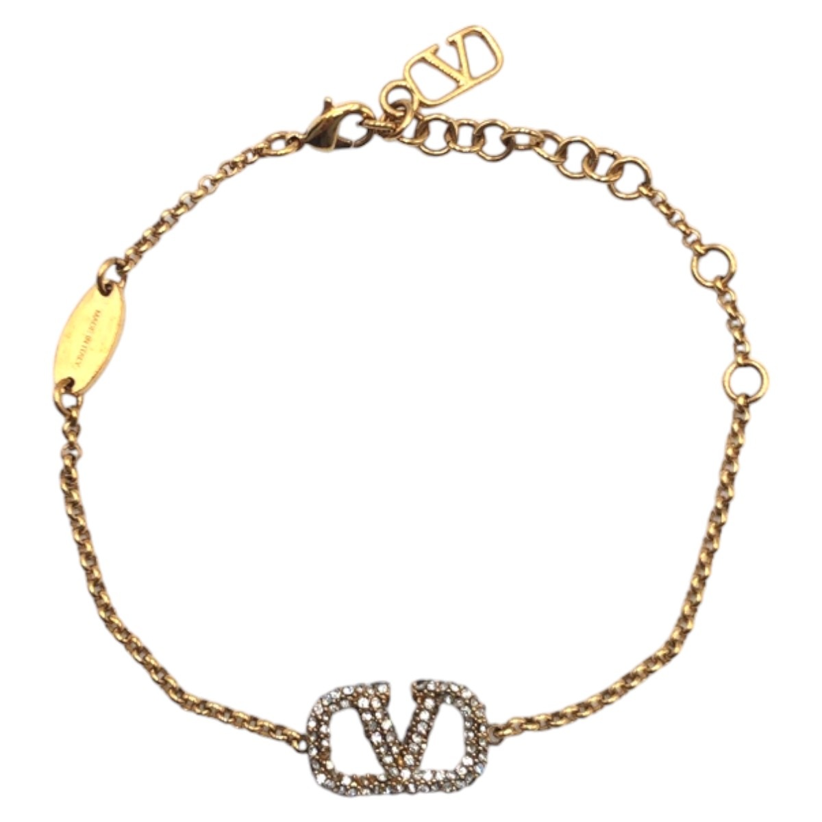 美品 Vロゴ ゴールド メタル/ラインストーン ブレスレット レディース 408779