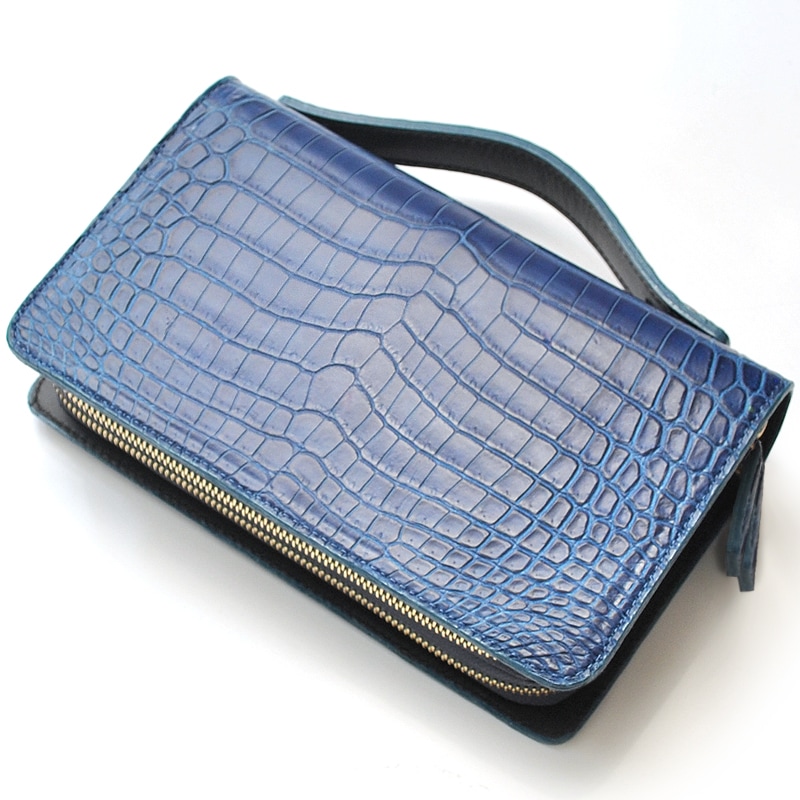 【新規OPEN】【期間限定】本クロコダイル　鰐革　超限定モデル　インディゴブルーマットモデル　男女兼用　日本製　JRA認定商品　ミニセカンドバッグ　TC-191　限定マットインディゴブルー