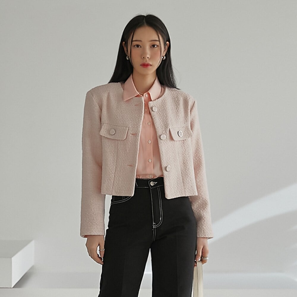 [OUTER] BETI NO COLLAR TWEED JACKET