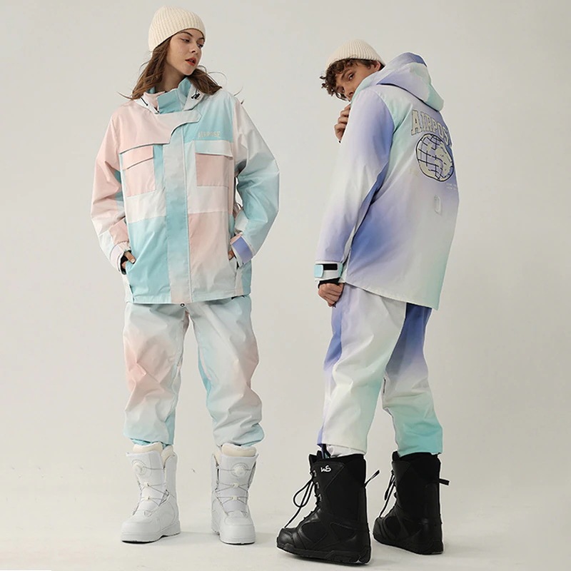 スノーボードウェア レディース メンズ 上下セット セットアップ スキーウェア スノボウェア 男女兼用 ジャケット ロングパンツ 絞り染 グラデーション