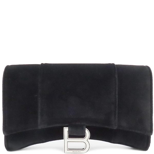 バレンシアガ BALENCIAGA チェーンウォレット アワーグラス ベルベット ブラック シルバー金具 黒 チェーンショルダー 656050【中古】