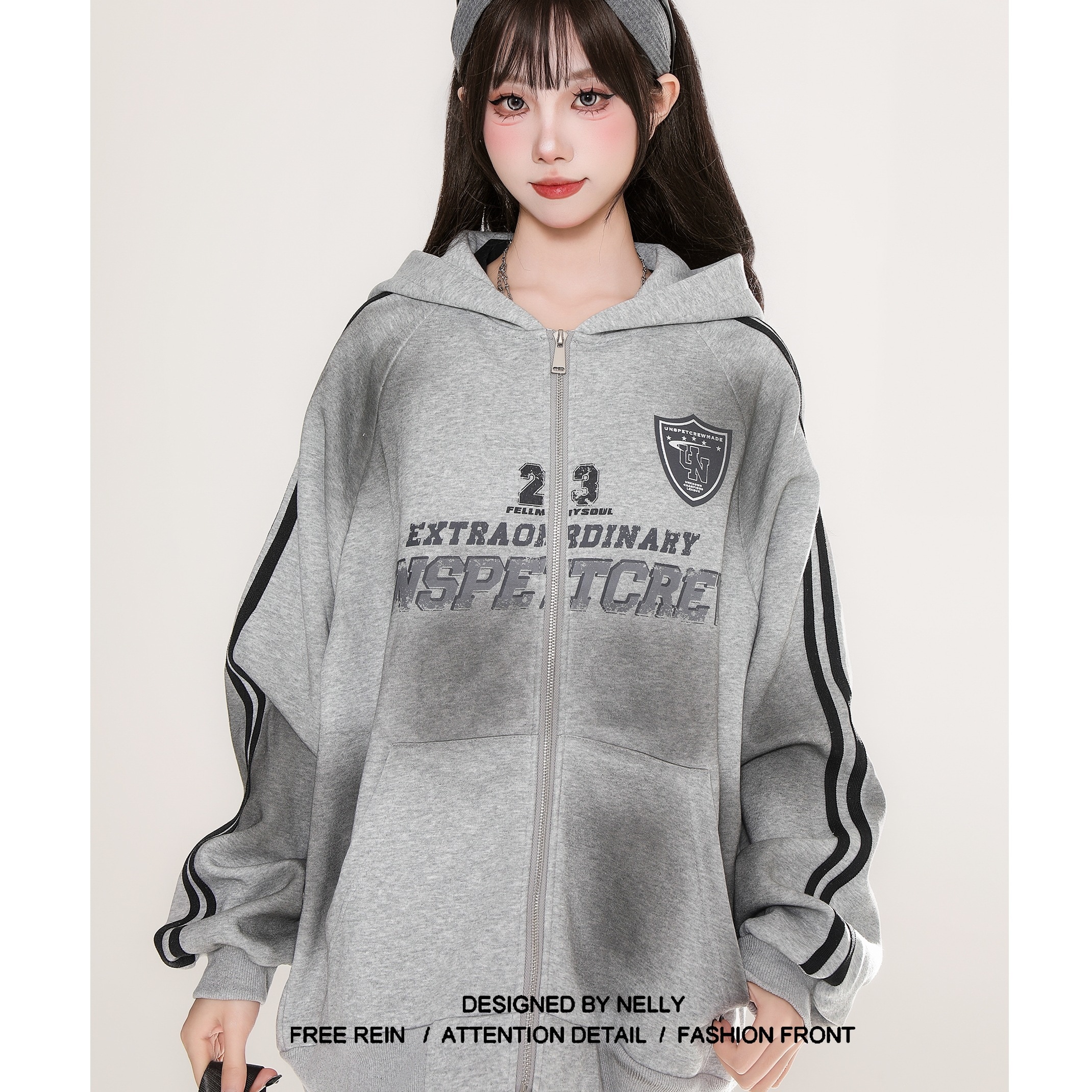 2025春夏トップス パーカー フード付き チャック 長袖 ストライプ ゆったり 細見え おしゃれ かわいい ウォッシュド 韓国ファッションシルエットサイズ レディース お出かけフルトラック 7,446円