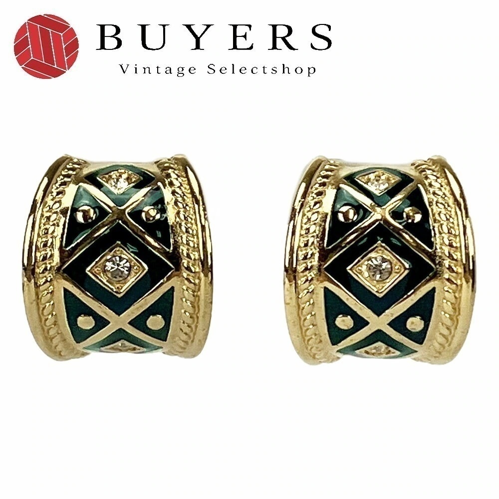 中古 BURBERRY バーバリー イヤリング ゴールド金具 モスグリーン 緑 アクセサリー メッキ GP ゴールド 小物 レディース 女性 おしゃれ accessories Earrings