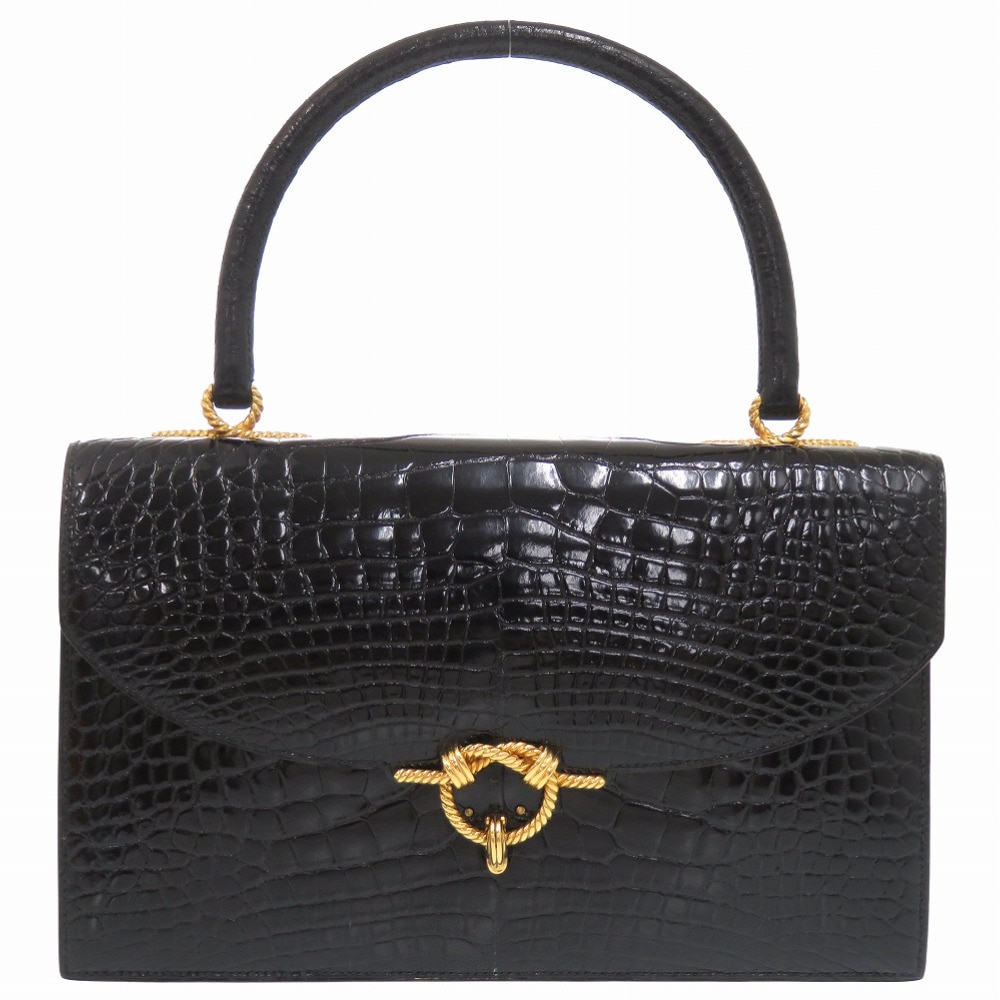 美品 コルドリエール ヴィンテージ ハンドバッグ アリゲーター/アリゲーター ブラック T刻印 0638【中古】 レディース