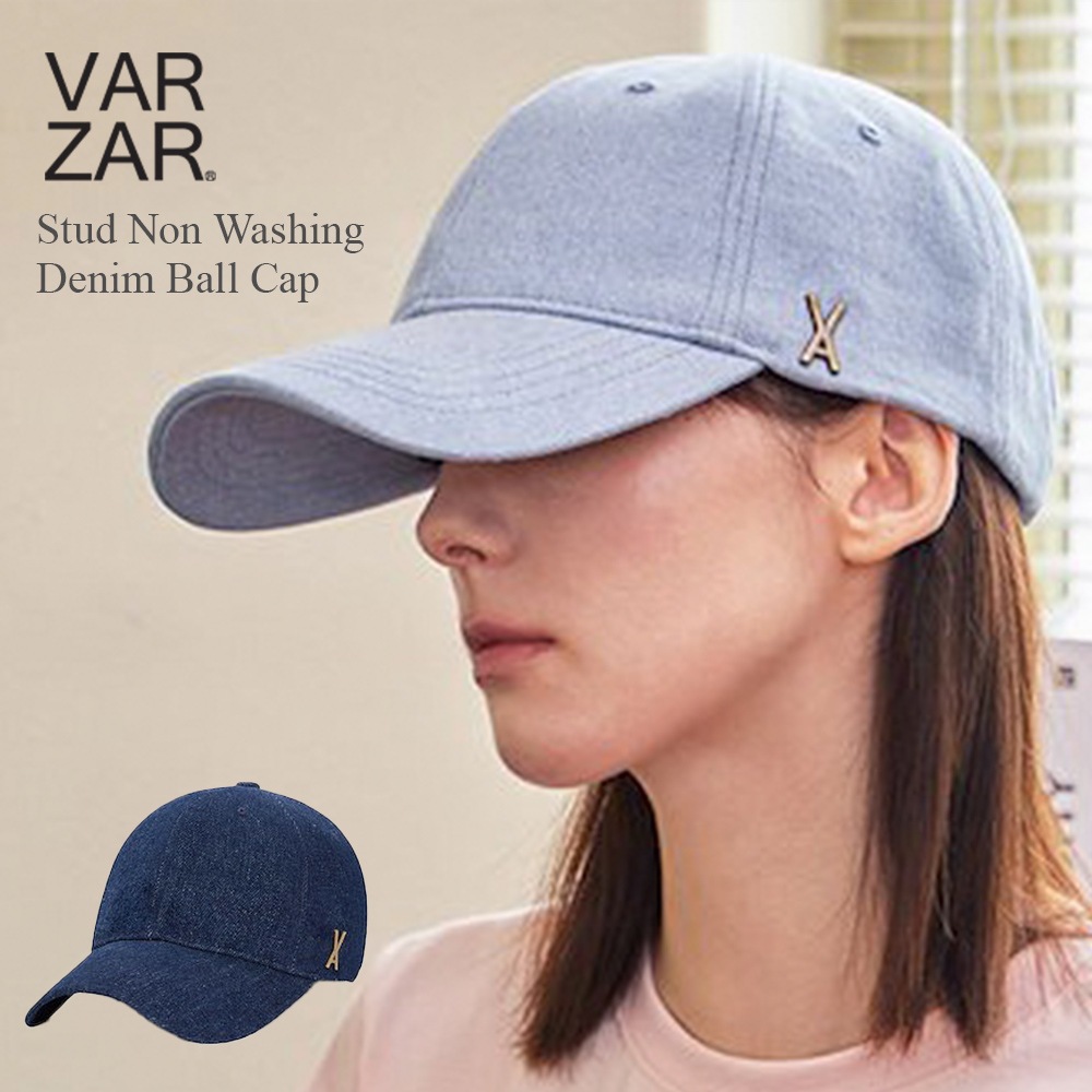 韓国 帽子 深め 小顔効果 顔が見えづらい 紫外線対策 レディース[VA Stud Non Washing Denim Ball Cap 1408 1409]