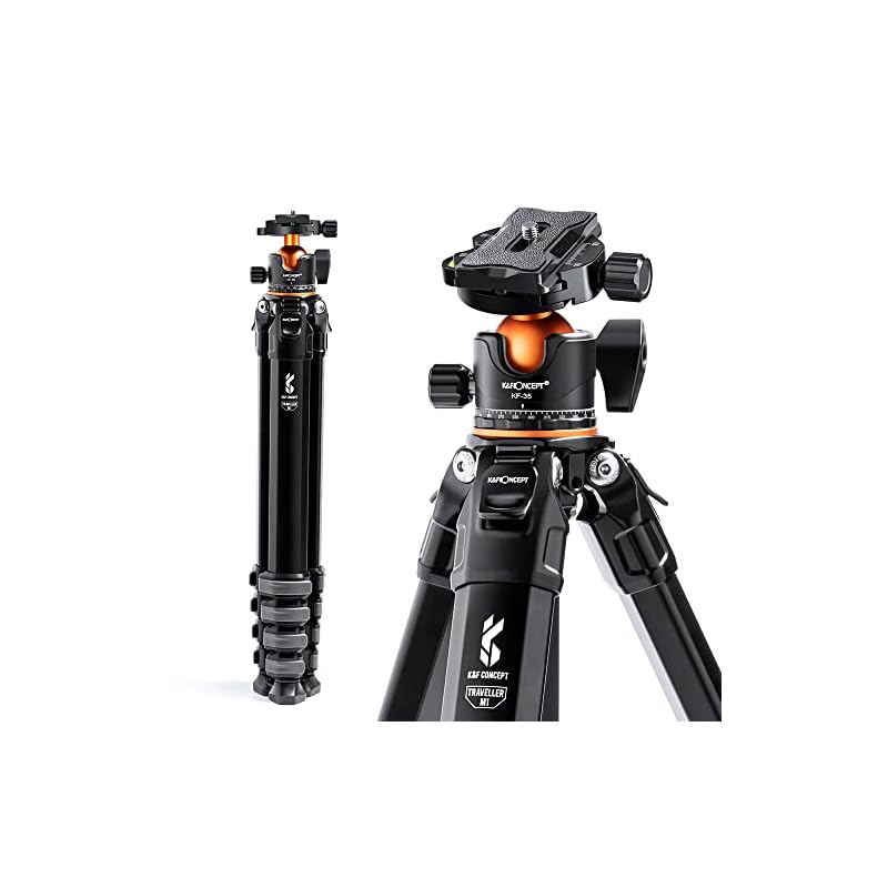 K&F Concept 三脚 カメラ 一眼レフ 全高178CM 5段階伸縮 コンパクト 50cm くさび アルミトラベル 素早い分解 中心軸 反転 360回転 15KG耐荷重 レバーロック式 一眼レ