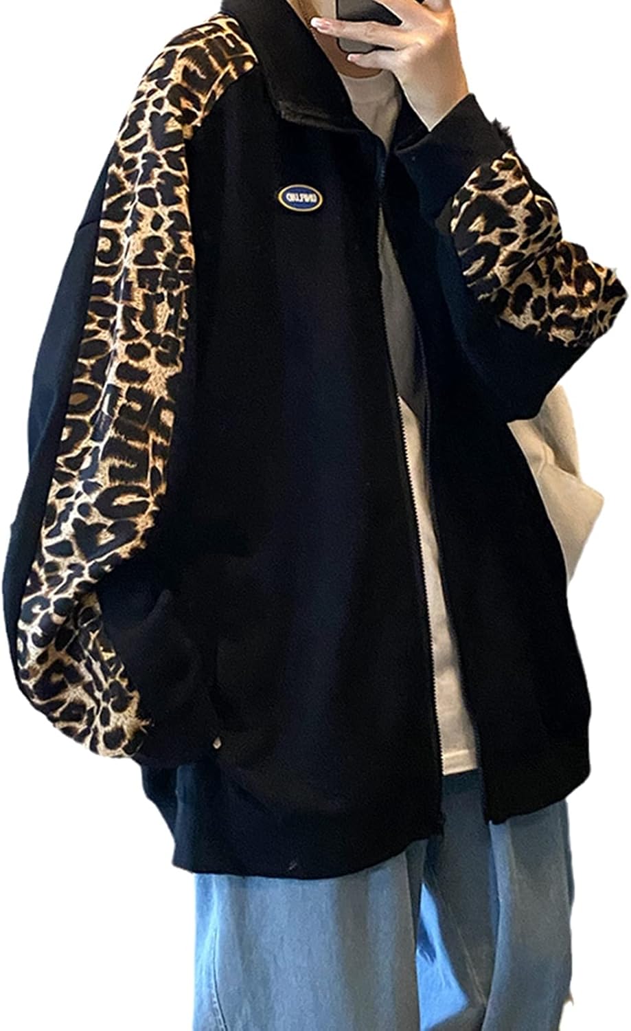 パーカー メンズ トレーナー スウェット ブラック ヒョウ柄 長袖 ポケット付き ジップアップ カッコイイ ファッション アウター 春 ジップパーカー S-2XL ストリート系 ジャケット