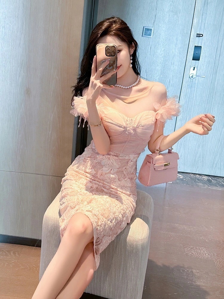 【JY.上品】 レースワンピース 花びら ドッキング ル ドレス パーティードレス着痩せ 大人 お呼ばれ 同窓会 披露宴 卒業式 結婚式 ウェディング 二次会 成人式