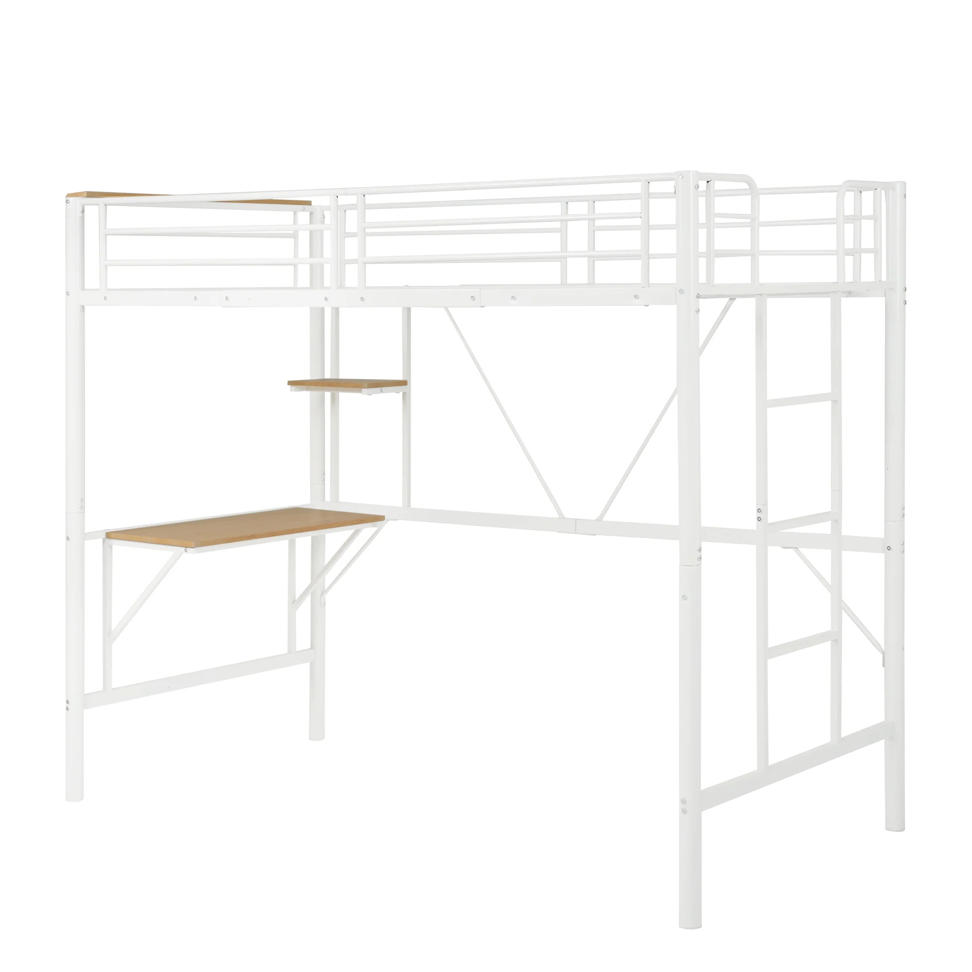 ロフトベッド シングル パイプベッド 収納棚 デスク付き 北欧風 収納 子供ベッド パイプ 金属 はしご 1