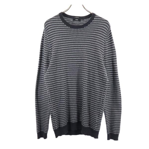 カシミヤブレンド 長袖 セーター M ブラック×ホワイト ニット メンズ