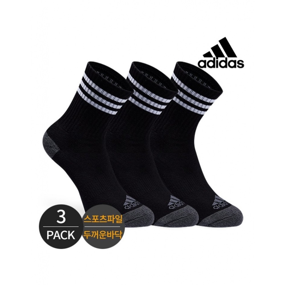 アディダスゴルフレディーススポーツファイルフロントロゴスリーラインミッドレングスソックス 3P_BK