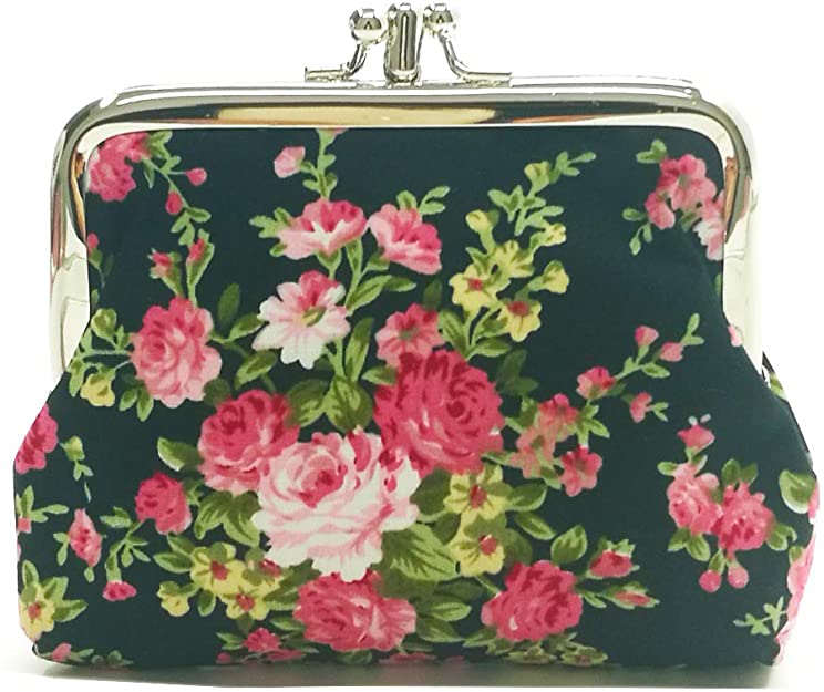 キュートフローラルバックルコイン財布ビンテージポーチキスロック小銭入れ財布#004