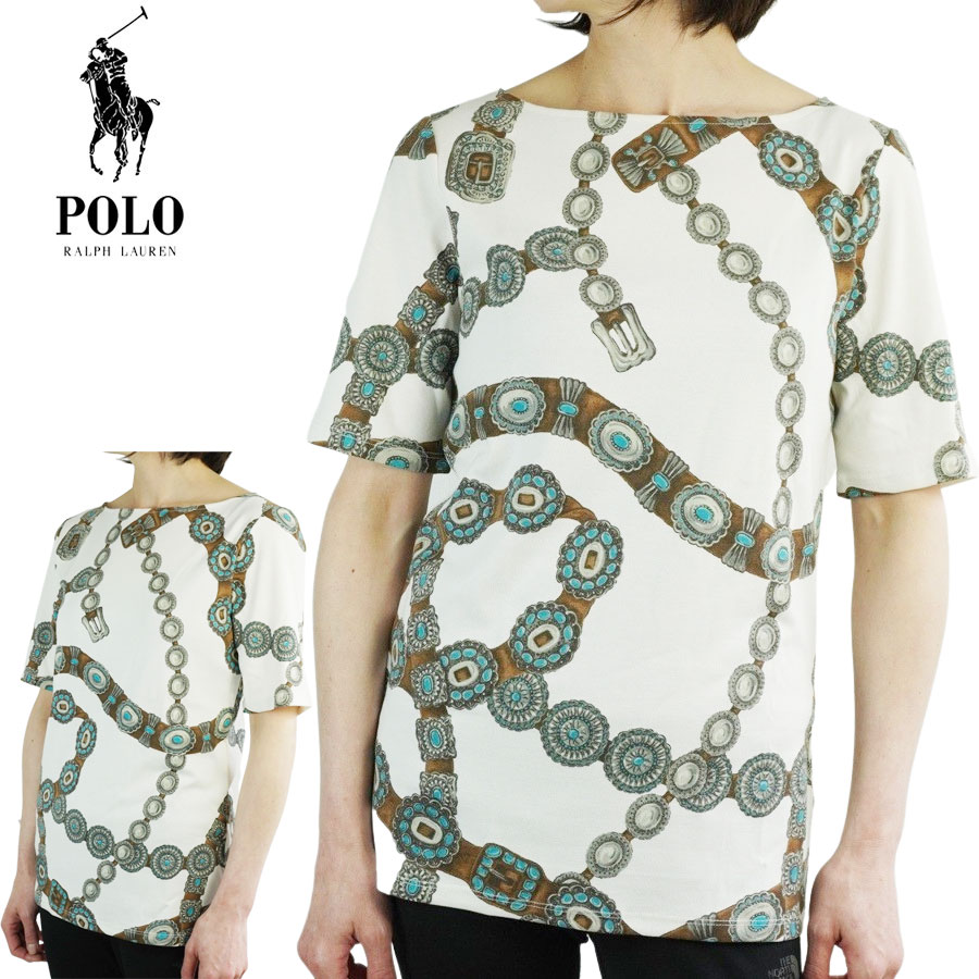 【クリックポスト対応可】ラルフローレンPOLO RALPH LAURENポロラルフローレンBOATNECK TEE総柄 ボートネックTシャツCR