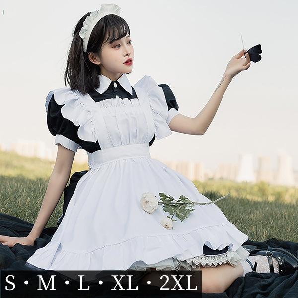 【一部分3日内出荷】メイド服 コスプレ レディース メイド ハロウィン コスプレ衣装 アンティーク クラシック ウェイトレス フリル レース ひざ上 ミニ丈