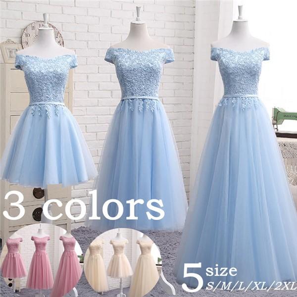 ワンピース ドレス ブライズメイド オフショルダー ロングドレス 膝上丈ドレス 編み上げタイプ 結婚式 パーディーda406c0