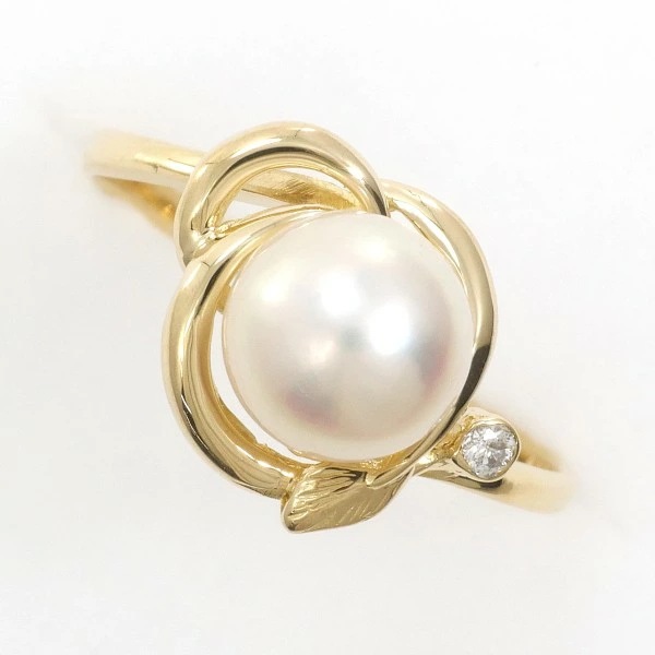K18 18金 YG リング 指輪 8号 パール(真珠) 約6.5mm ダイヤ ジュエリー 中古