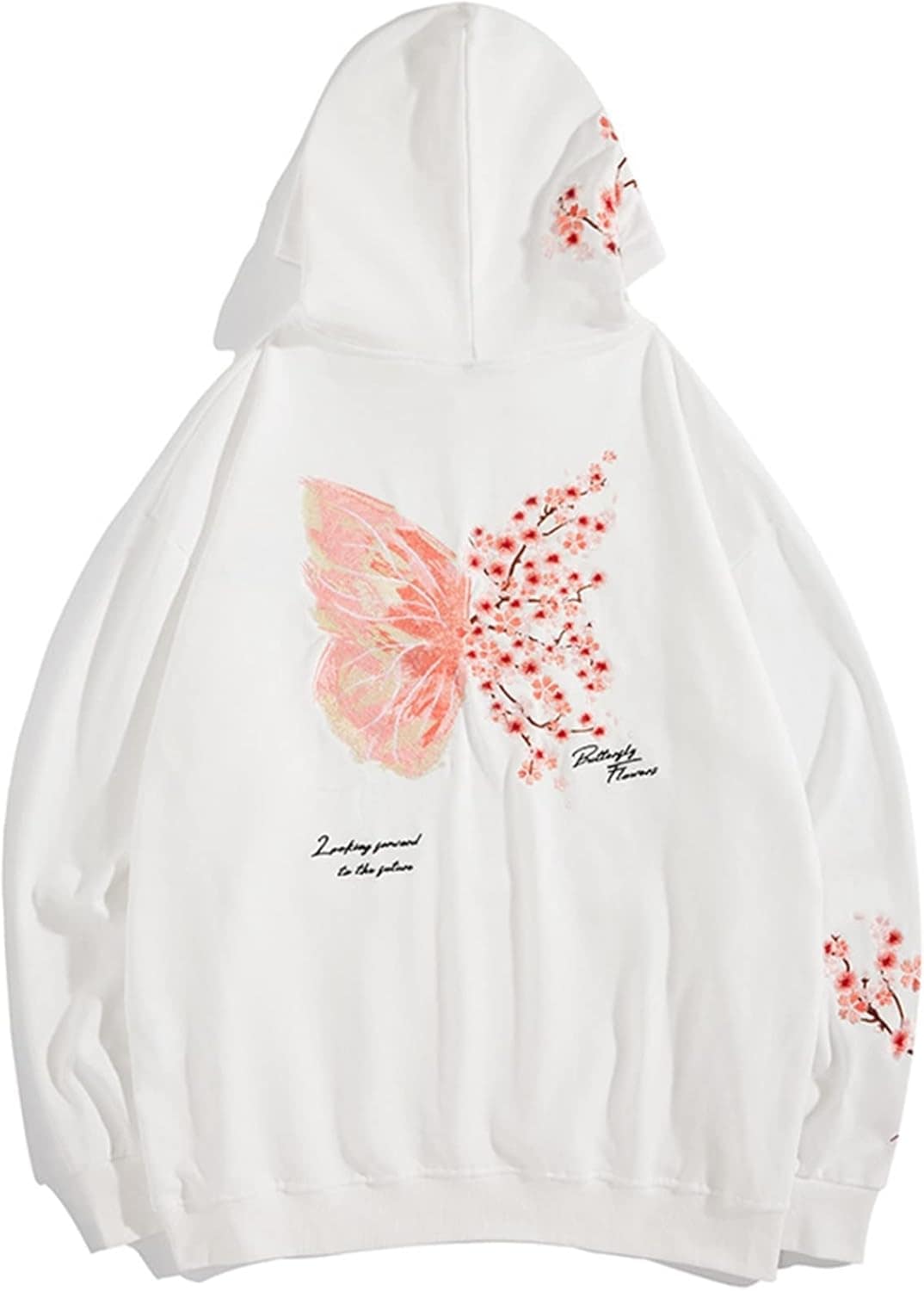 メンズ レディース 長袖 パーカー 刺繍 梅の花 胡蝶柄 個性的 ペアルック 柔らかい ビッグシルエット ストレッチ 保温性 吸汗 丈長め カジュアル クール オシャレ トップス 体型パカー プルオー