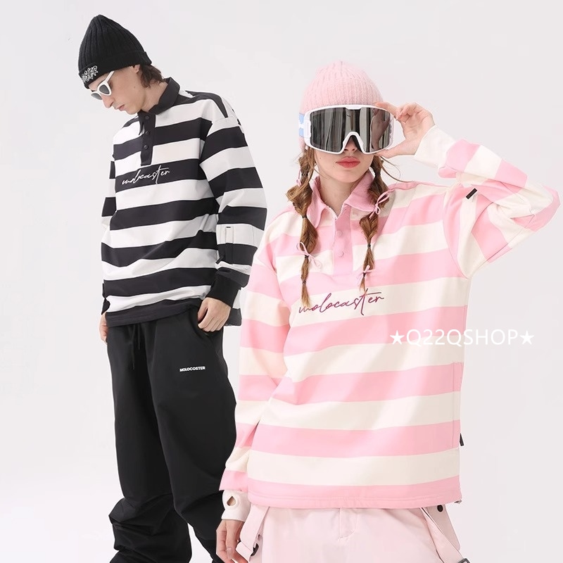 スノーボードウェア 2024 2025 単品 トップス メンズ レディース スウェット ゆったり ストライプピンク黒白 ウィンタースポーツ スキーウェア スノボウェア スノーウェア 防水防寒着 韓国風