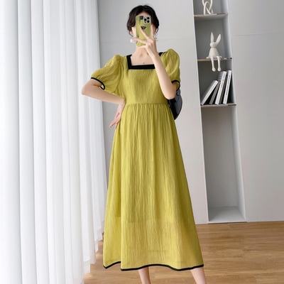 【日本未発売/送料無料】マタニティ ワンピース スクエアネック パイピング 半袖 バイカラー