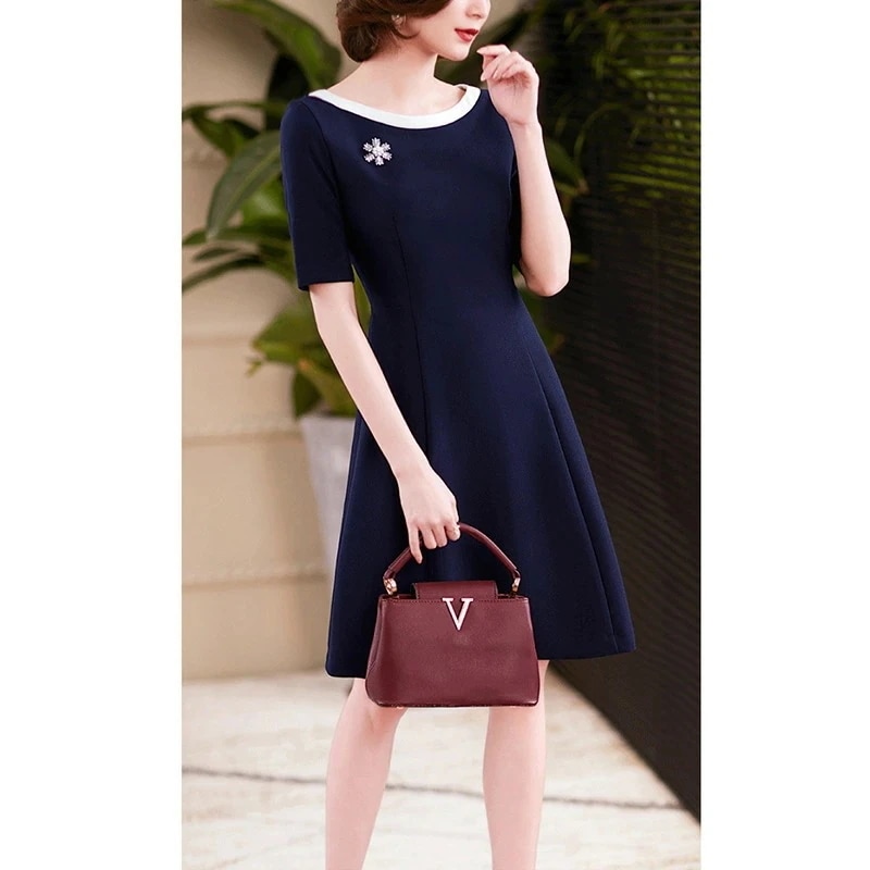 【急速出荷!】配色美ライン 半袖ワンピース 結婚式 ワンピース パーティドレス 膝丈 膝下 フォーマル レディース 二次会 演奏会 謝恩会 同窓会 可愛い きれいめ カジュアル 着痩せ 夏用 おしゃれ