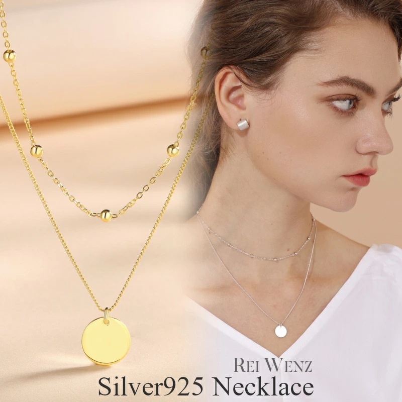 【高品質Silver925】コイン ネックレス Silver925 インスタ プレート 丸 大人かわいい おしゃれ 2連 チョーカー かわいい シンプル レディース シルバー ゴールド Silve 7,988円