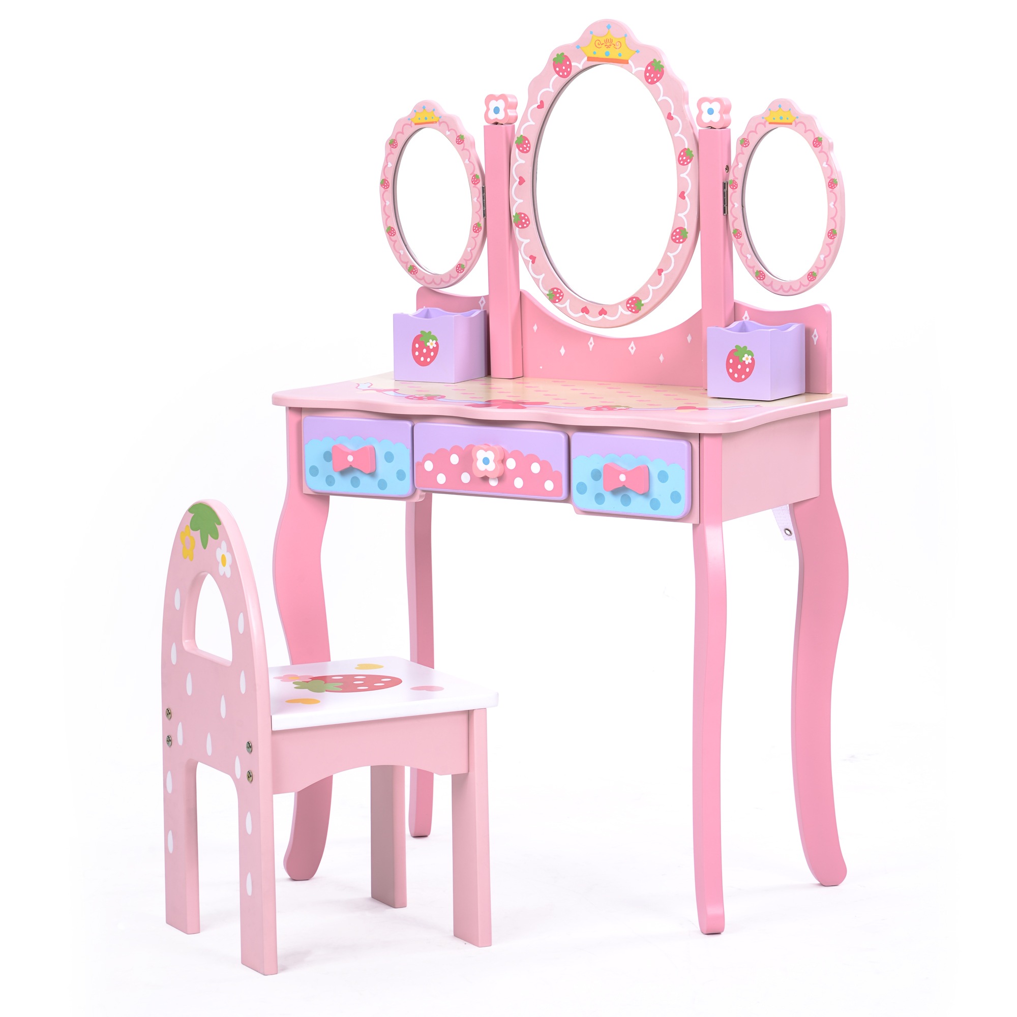 【国内へ発送&送·料·無·料】148ドレッサー おままごと 姫系 可愛い 子供ドレッサー メイク台 ミラー 三面鏡 引き出し おもちゃ 木製 お化粧 おめかし プレゼント アクリルミラー