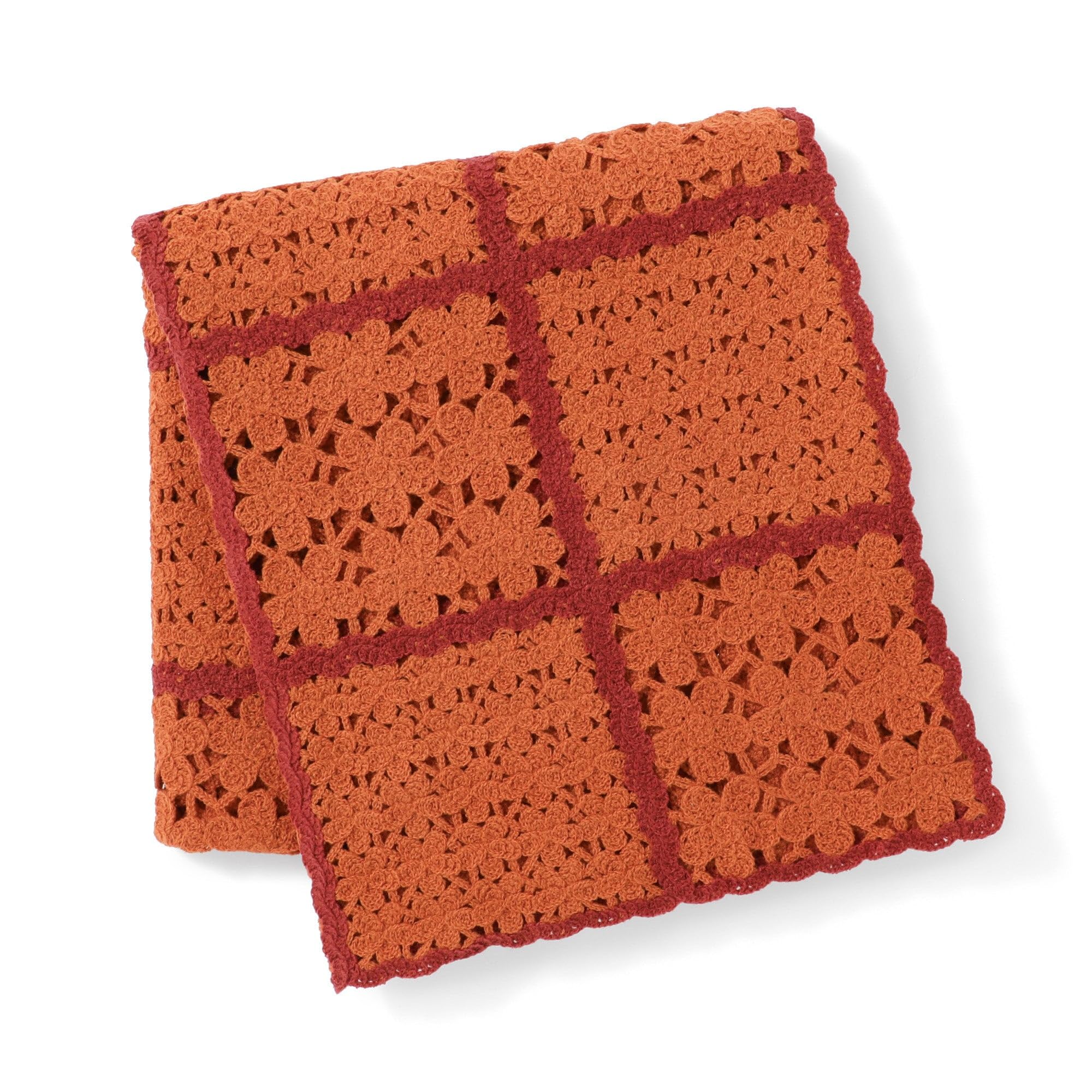 Francfranc フランフラン オータムフラワー クロシェ スロー（ひざ掛け）100cm×150cm オレンジ ブランケット ハーフケット