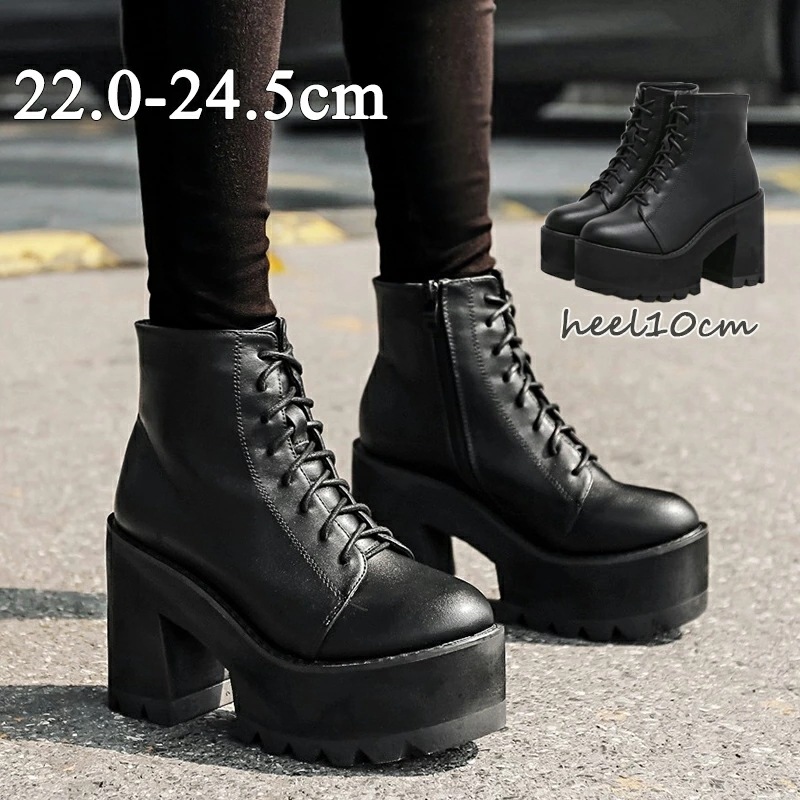 ショートブーツブーツ 厚底ブーツ レディース 厚底 ブーツ 歩きやすい 疲れない チャンキーヒール ヒール10cm サイド ジッパー コスプレ 大きいサイズ ブーツ 編み上げ 厚底ブーツ 大きい 疲れ