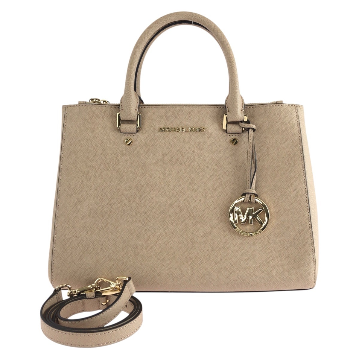 美品 サットン ベージュ ピンクベージュ ゴールド金具 レザー ハンドバッグ ショルダーバッグ 2way レディース 502758