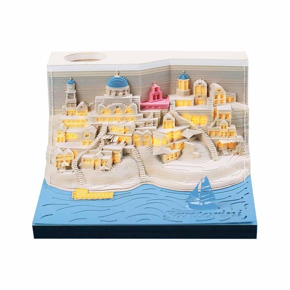 3Dカレンダー 卓上カレンダー 2024 メモ帳紙 3D メモパッドブロック ノート オフィス デスク 装飾 オープニング ライト付き クリスマスギフト 3D LED カレンダー