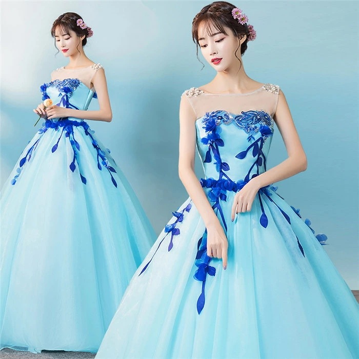 ブルー/ピンク/イエロー　カラードレス　二次会ドレス　パーティードレス　ウェディングドレス　演出舞台　発表会　演奏会用ドレス ロングドレス プリンセスライン　ステージ衣装・二次会・花嫁衣裳にも