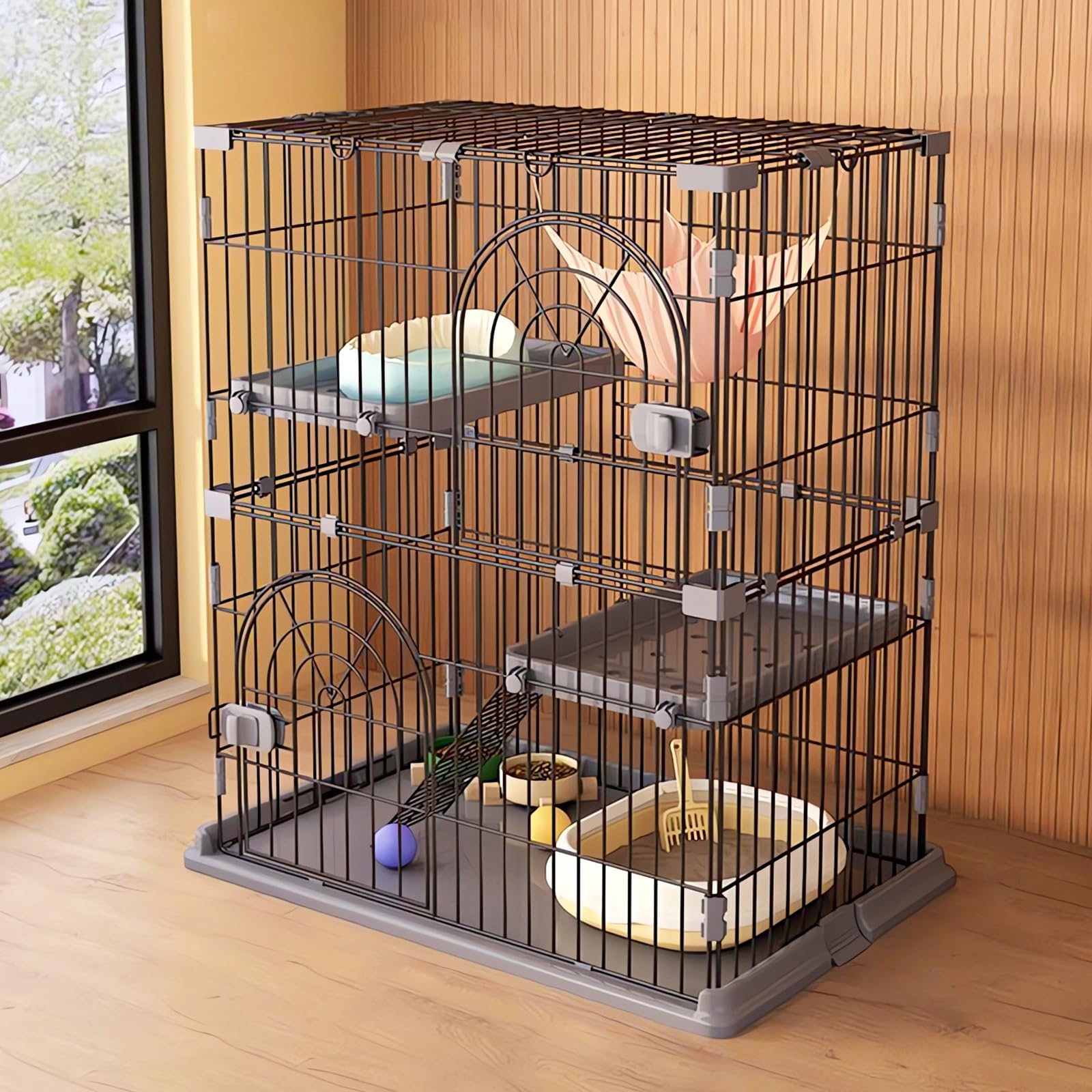 JPJieAnXin 猫ケージ キャットケージ 2段 スリム 大型猫用 幅76*奥行50.5*高さ89cm ペットケージ 組み立て簡単 階段ワイド扉付き コンパクト おしゃれ 日本語説明書 頑丈 耐荷