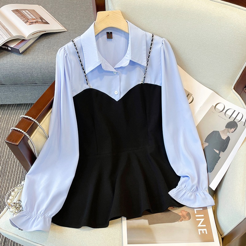 トップス シャツ ブラウス キャミソール 袖あり 長袖 Vネック 襟付き 切り替えデザイン ドッキング かわいい 大人可愛い きれいめ カジュアル おしゃれ お洒落 かっこいい ラブリー キュート