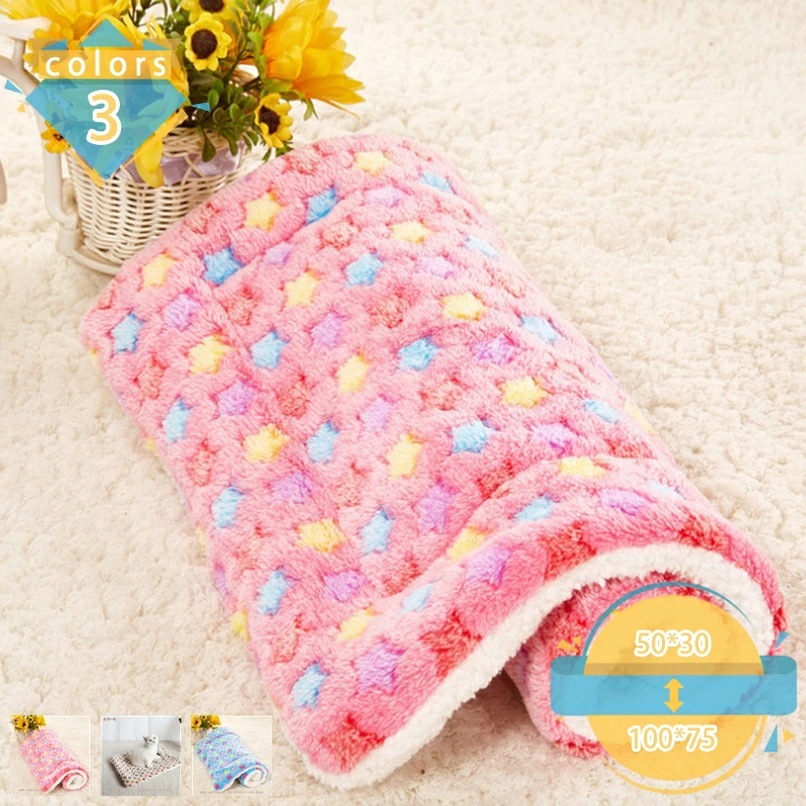 ペット用ベッドマット クッション 犬猫用 洗える ぐっすり眠る 快適 ベッドソファ（ブルーM）星柄 暖かい フリース ペット用ベッド マット クッション布団 可愛い ペット犬 猫 ブランケット毛布 秋