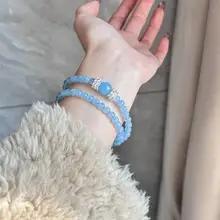 オリジナルナチュラルシーブルーサファイアブレスレット二重丸白強化女性のジュエリーハンドチェーンファッションアクセサリー