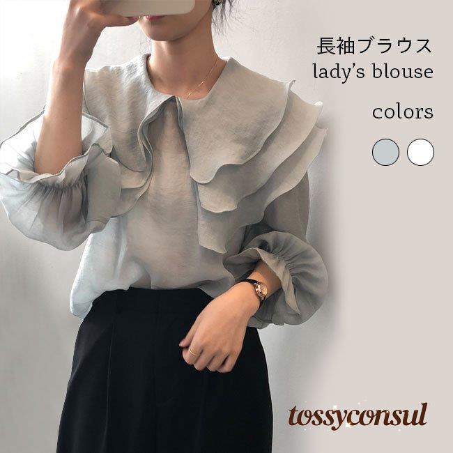 コストパフォーマンスブラウス レディース 長袖ブラウス ワイドカラー カジュアルシャツ ゆったり 長袖 トップス 薄手 プルオーバー フリルブラウス レトロ バレンタイン プレゼント 新生活