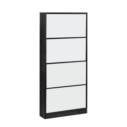 【国内発送】728【新品】　ブラック 薄型 4段 シューズラック スリム シューズボックス 靴箱 下駄箱 ミラー 全身鏡 姿見 スリム くつ箱 靴入れ 収納ラック エントランス 靴収納 靴収納棚 おし