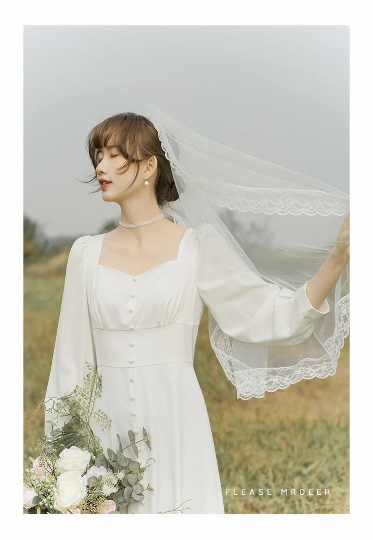 【TIME HOLDER】ウェディングドレス 長袖 森系 花嫁 ドレス パーティー 二次会 前撮り お呼ばれ 結婚式 披露宴 外挙式ドレス フォマールドレスレ パーティードレス サテン 大人 発表会