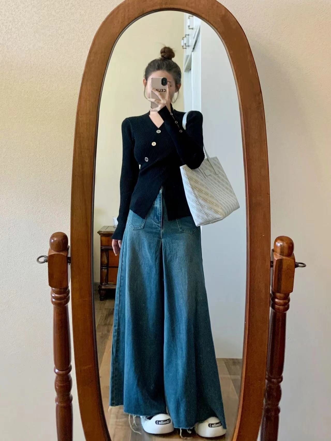 秋の雰囲気軽熟小柄塩黒長袖セータージーンズ高級感2点セット女