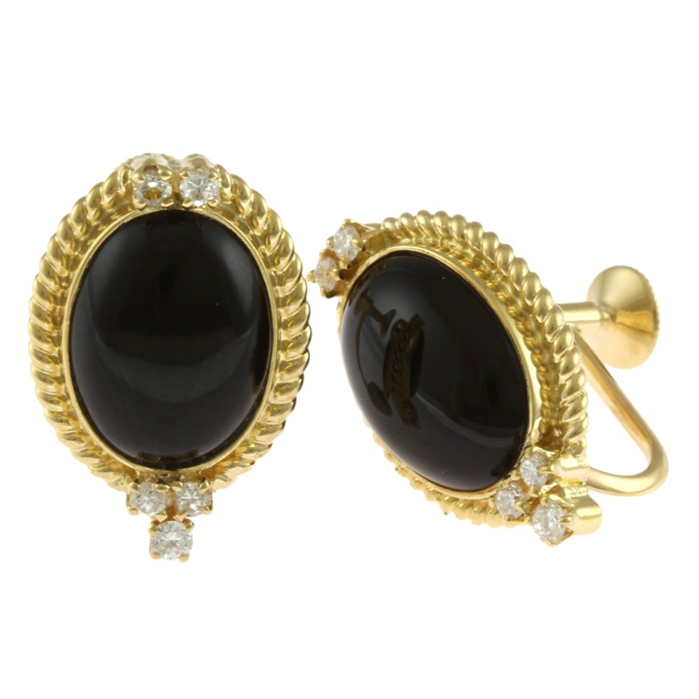 ミキモト イヤリング 18金 K18イエローゴールド オニキス MIKIMOTO 中古 美品