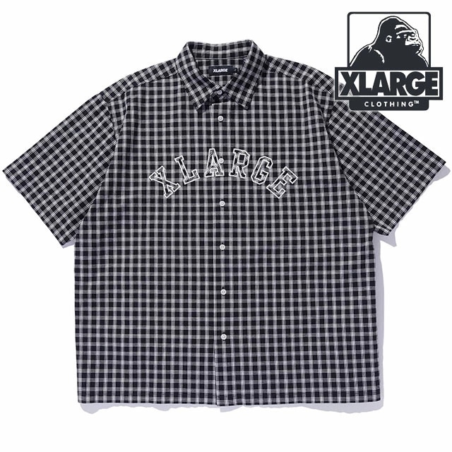 パッチロゴ プレイド ショートスリーブシャツ [101252014004] メンズ x-large エックスラージ トップス 半袖 チェック柄 BLACK 正規取扱店