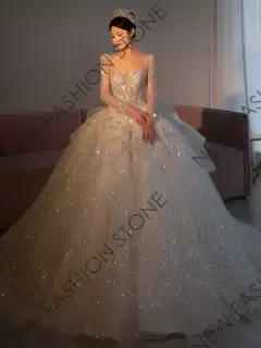 長袖ウェディングドレス2024新型フレンチウェディングドレス-30